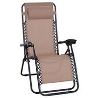 Outsunny Zero Gravity Lounger w/ Head Pillow for Patio Decking Beige