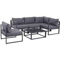 Outsunny 6 PCs Outdoor Indoor Sectional Corner Sofa Set Thick Padded Cushions Aluminium Frame 5 Seaters 1 Coffee Table Grey