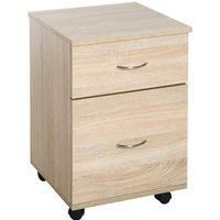 HOMCOM Filing Cabinet Cupboard Storage w/Two Drawers Table Storage Box with Wheels (Oak)