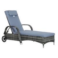 Outsunny Adjustable Wicker Rattan Sun Lounger Recliner Chair w/ Cushion Grey