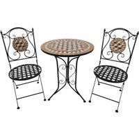 Outsunny 3 PCs Garden Mosaic Bistro Set Outdoor Patio 2 Folding Chairs & 1 Round Table Outdoor Metal Furniture Vintage