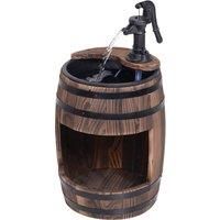 Outsunny Wood Barrel Patio Water Fountain Electric Pump Garden Decorative Ornament with Flower Planter Decor