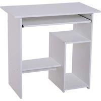 HOMCOM Compact Small Computer Table Wooden Desk Keyboard Tray Storage Shelf Modern Corner Table Home Office White