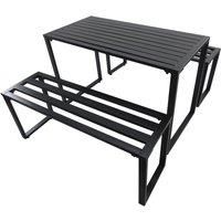 Outsunny Outdoor 3 PCs Metal Picnic Table and 2 Benches Set Dining Trestle Beer Table Patio Garden Furniture Black
