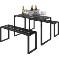 3Pcs Outdoor Dining Set Metal Beer Table Bench Patio Garden Yard Black