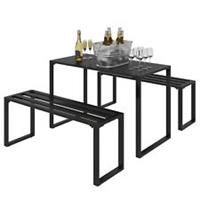 Outsunny 3Pcs Outdoor Dining Set Metal Beer Table Bench Patio Garden Yard