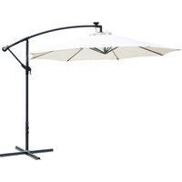 Outsunny 3(m) LED Cantilever Parasol Banana Garden Umbrella with Solar Lights, Crank Handle and Cross Base, Hanging Sun Shade, Off-White