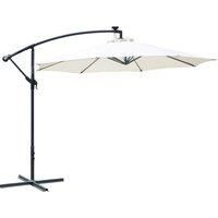 Outsunny 3(m) LED Cantilever Parasol Banana Garden Umbrella with Solar Lights, Crank Handle and Cross Base, Hanging Sun Shade, Off-White