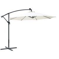 Outsunny 2.95m LED Patio Banana Umbrella Cantilever Parasol w/ Base Cream White