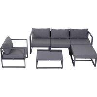 Outsunny 6 PCs Outdoor Indoor Sectional Sofa Set Thick Padded Cushions Aluminium Frame 5 Seaters 1 Coffee Table Footrest Grey