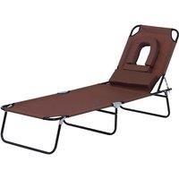 Sun Lounger Folding Recliner Chair Portable Reclining Garden Seat Bed Brown
