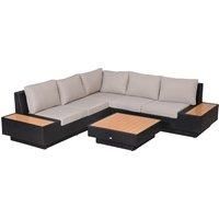 Outsunny 4 PCs Rattan Garden Furniture Outdoor Sectional Corner Sofa and Coffee Table Set Conservatory Wicker Weave with Armrest and Cushions Black