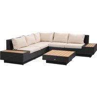 Outsunny 4 PCs Rattan Garden Furniture Outdoor Sectional Corner Sofa and Coffee Table Set Conservatory Wicker Weave with Armrest and Cushions Black