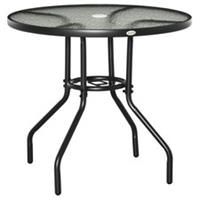 Outsunny Outdoor Round Dining Table Tempered Glass Top w/ Parasol Hole 80cm