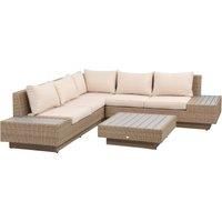 Outsunny 4 PCs Rattan Garden Furniture Outdoor Sectional Corner Sofa and Coffee Table Set Conservatory Wicker Weave with Armrest Cushions Beige
