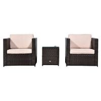Outsunny 3Pcs Patio 2 Seater Rattan Sofa Garden Furniture Set Coffee w/ Cushions