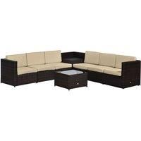 Outsunny 8 pcs Rattan Garden Furniture Patio Sofa and Table Set with Cushions 6 Seater Corner Wicker Seat Brown