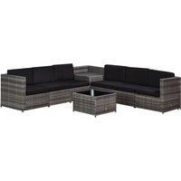Outsunny 8 pcs Rattan Garden Furniture Patio Sofa and Table Set with Cushions 6 Seater Corner Wicker Seat Grey