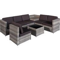 Outsunny 6 Seater Rattan Garden Furniture Patio Rattan Sofa and Table Set with Cushions 8 pcs Corner Wicker Seat Grey