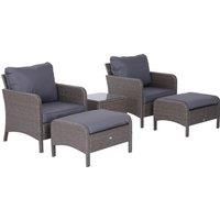 Outsunny 2 Seater Rattan Garden Furniture Set Wicker Weave Sofa Chair with Footstool and Coffee Table Thick Cushions Dark Grey