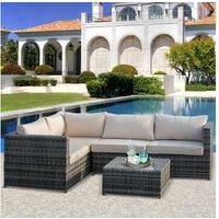 Outsunny Rattan Garden Furniture 4 Seater Outdoor Patio Corner Sofa Chair Set with Coffee Table Thick Cushions Grey