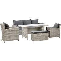 Outsunny 7-Seater Rattan Dining Set Sofa Table Garden Rattan Furniture Footstool Outdoor with Cushion Armchairs Patio Garden Furniture