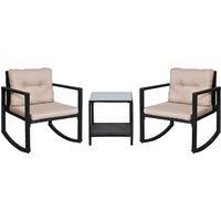 Outsunny 2 Seater Rattan Rocking Set Patio Bistro Table Chairs Conversation w/ Cushion