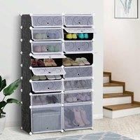 HOMCOM Large 16-Cube DIY Shoes Rack Portable Interlocking Plastic Cabinet 8 Tier Footwear Organiser Bedroom 32 Pairs