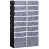 HOMCOM Large 16-Cube DIY Shoes Rack Portable Interlocking Plastic Cabinet 8 Tier Footwear Organiser Bedroom 32 Pairs