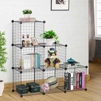 HOMCOM DIY 6 Cube Metal Wire Rack Interlocking Storage Cabinet Living Room Organiser Display Shelves Black