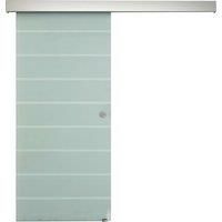 HOMCOM Tempered Glass Sliding Barn Door Kit Aluminum-alloy Rail W/Handle-Frosted Glass W/ Stripes