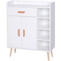 HOMCOM Hallway Console Side Cabinet 4 shelves Door Storage Unit Balcony Sideboard Bookcase with Legs Walnut 96H x 80L x 29.5W cm White