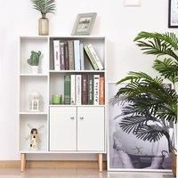 HOMCOM Open Bookcase Storage Cabinet Shelves Unit Free Standing w/Two Doors Wooden Display White