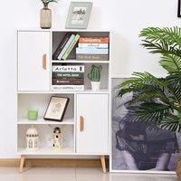 HOMCOM Sideboard Bookshelf Free Standing Bookcase Shelves Unit Display Storage Cabinet Wooden Leg w/Two Doors White
