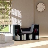 HOMCOM Bookcase Shelf Storage Seat w/Cushion Sideboard Kids Children Reading Bedroom Living Room Organiser Black