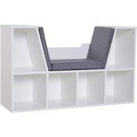 HOMCOM Bookcase Shelf Storage Seat w/Cushion Sideboard Kids Children Reading Bedroom Living Room Organiser White