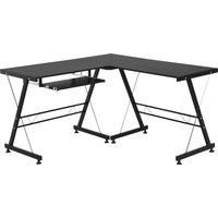 HOMCOM Office Gaming Desk L Shape Straight Corner Table Computer Work Station Laminated Sturdy Comfort w/ Keyboard Tray Black