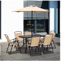 Outsunny 8 Pieces Dining Set Pation Furniture Garden Foldable Parasol with 6 Chairs 1 Table Beige