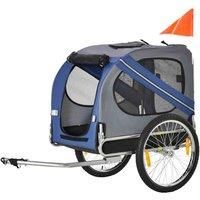 PawHut Folding Dog Bike Trailer Pet Cart Carrier for Bicycle Travel in Steel Frame - Blue & Grey
