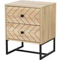 HOMCOM Bedside Table Nightstand Two-Draw Bedroom Storage Unit Unique Zig Zag Design w/Black Metal Handles Melamine Finish