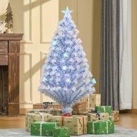 HOMCOM 4FT Artificial Fibre Optic Christmas Tree Seasonal Decoration w/LED Lights Pre-Lit Easy Store White Blue