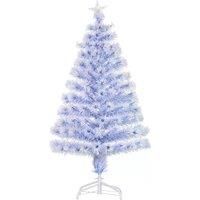 HOMCOM Artificial Fibre Optic Christmas Tree w/ 26 LED Lights Pre-Lit White Blue 4FT