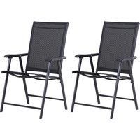 Outsunny Set of 2 Garden Chairs Outdoor Patio Foldable Metal Park Dining Seat Yard Furniture Black