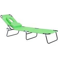 Outsunny Sun Lounger Foldable Reclining Chair with Pillow and Reading Hole Garden Beach Outdoor Recliner Adjustable Green