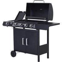 Outsunny 4+1 Gas Burner Grill BBQ Trolley Backyard Garden Smoker Side Burner Barbecue w/ Storage Side Table Wheels