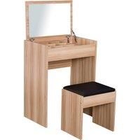 HOMCOM Dressing Table Set Padded Stool Dresser with Flip-up Mirror Multi-purpose - Wood Grain