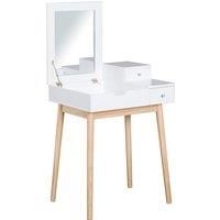 HOMCOM MDF,Pine Dressing Table Desk Flip-up Mirror Multi-purpose 2 Drawers Modern - White