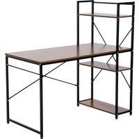 HOMCOM Computer Desk PC Table Study Workstation Home Office with 4-tier Bookshelf Storage Metal Frame Wooden Top (Walnut & Black)