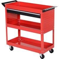 DURHAND 3-Tier Tool Trolley Cart Storage Shelf Roller Cabinet DIY Box Garage Workshop with Drawer Red
