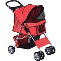 PawHut Dog Pram Pet Stroller Dog Pushchair Foldable Travel Carriage with Wheels Zipper Entry Cup Holder Storage Basket Red